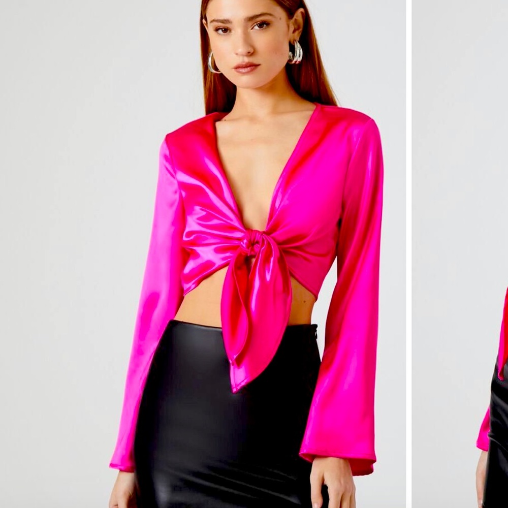 F21 NWT Satin Tie Top XS Hot Pink